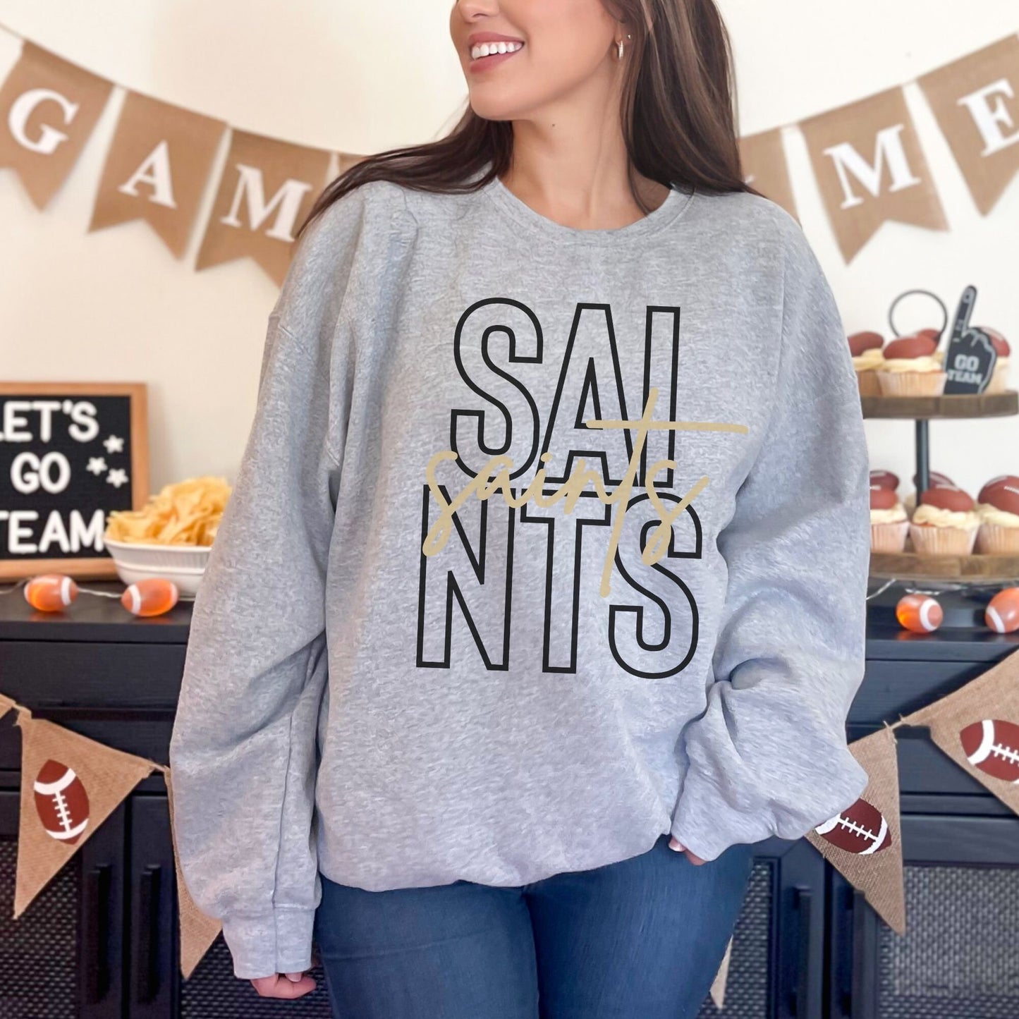 Trendy Saints Football Game Day Sweatshirt for Tailgating, Saints Crewneck, Saints Football Sweatshirt, Gift For Saints Fan