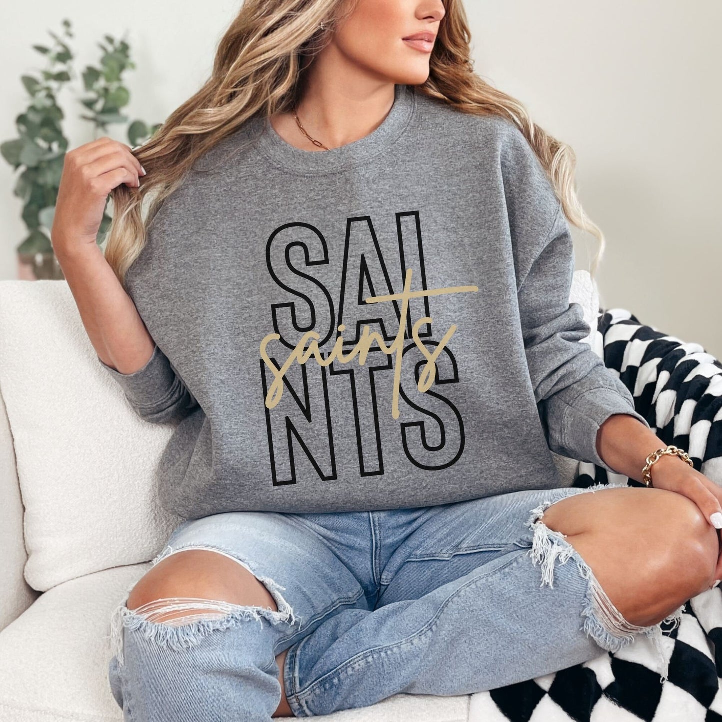 Trendy Saints Football Game Day Sweatshirt for Tailgating, Saints Crewneck, Saints Football Sweatshirt, Gift For Saints Fan