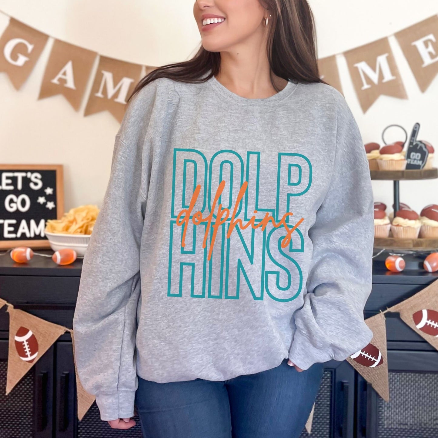 Trendy Dolphins Football Game Day Sweatshirt for Tailgating, Dolphins Crewneck, Dolphins Football Sweatshirt, Gift For Dolphins Fan