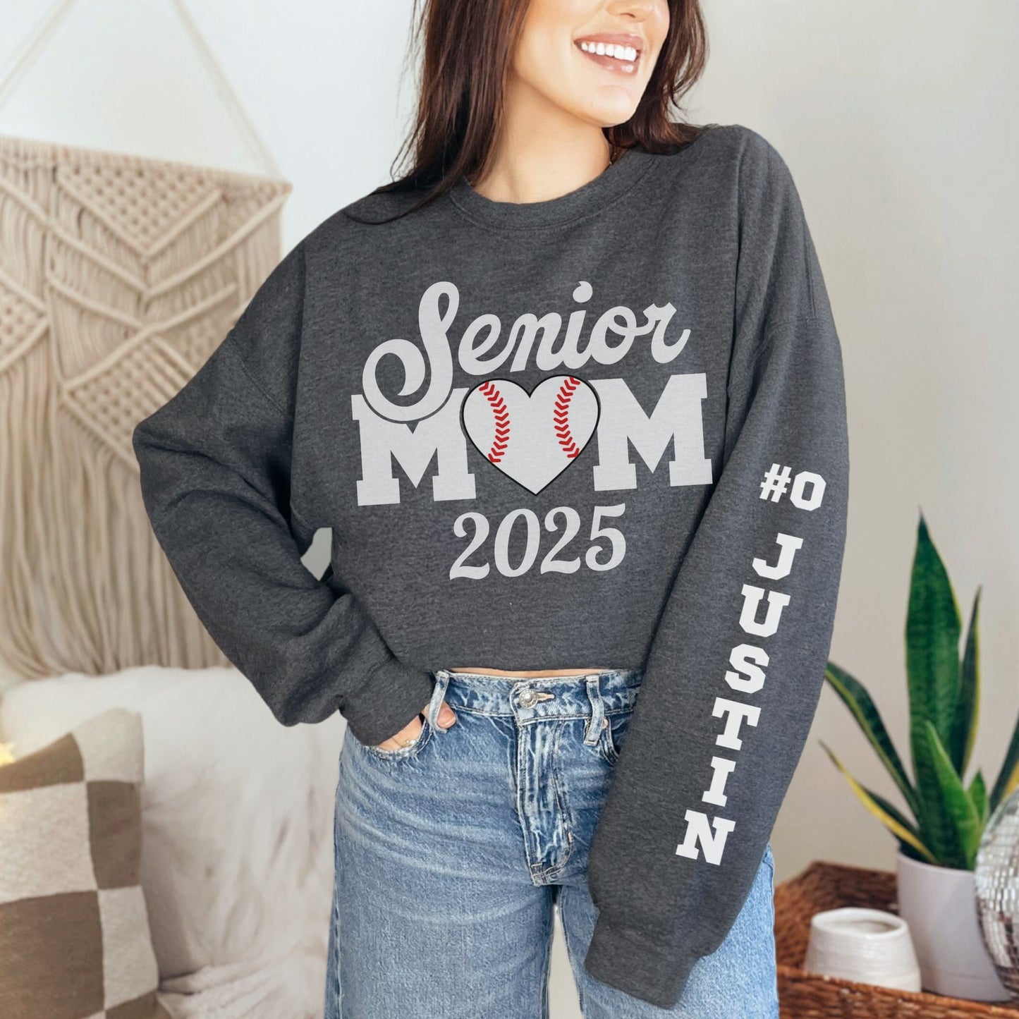 Custom Sleeve 2025 Senior Night Mom Baseball Sweatshirt