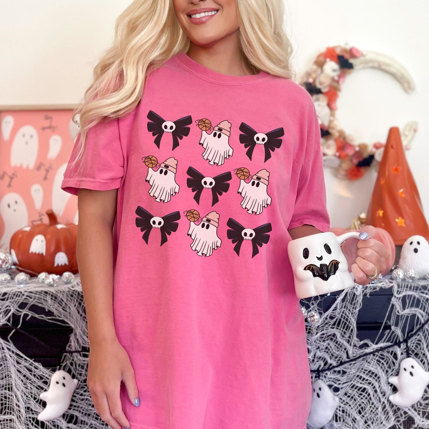 Halloween Basketball Mom Coquette Bow Comfort Colors Shirt