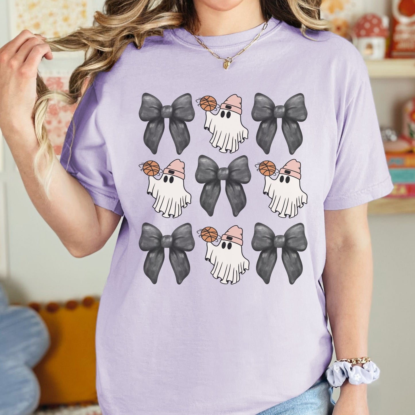 Halloween Basketball Mom Coquette Bow Comfort Colors Shirt