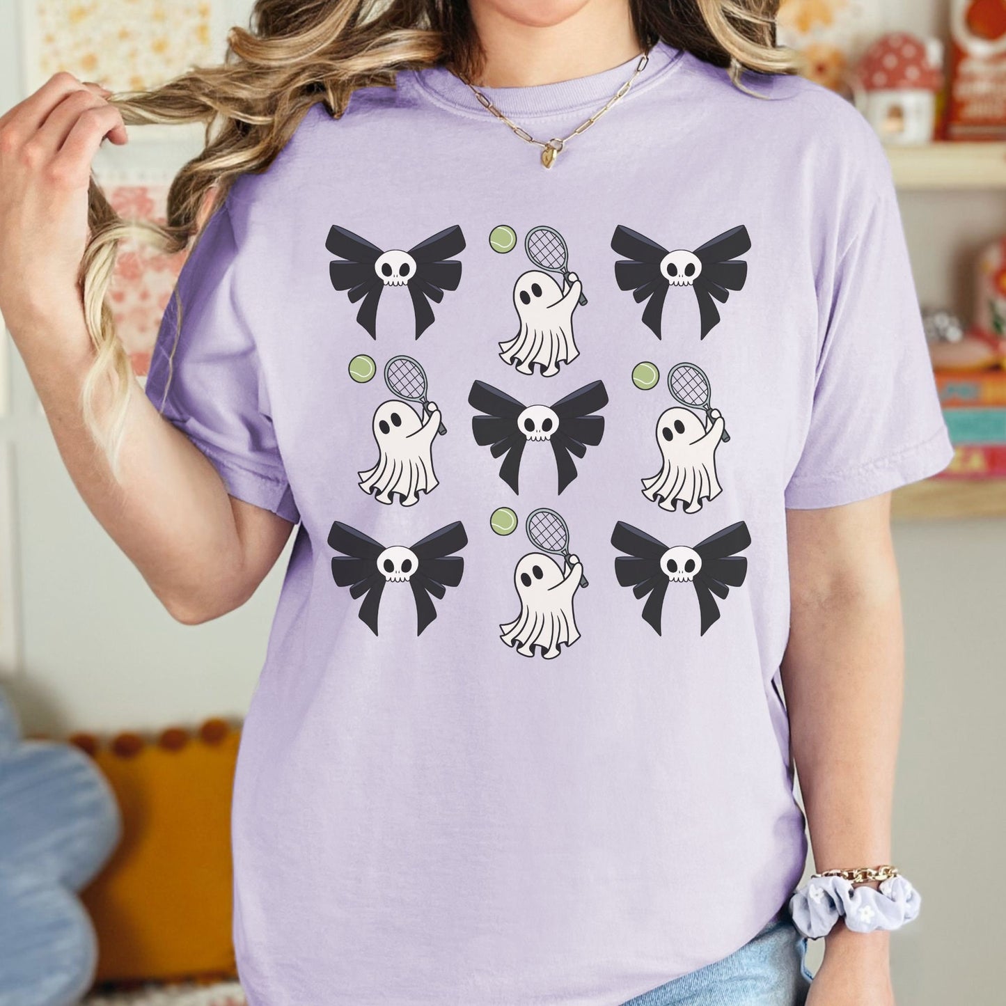 Halloween Tennis Mom Comfort Colors Shirt - Coquette Bow Design