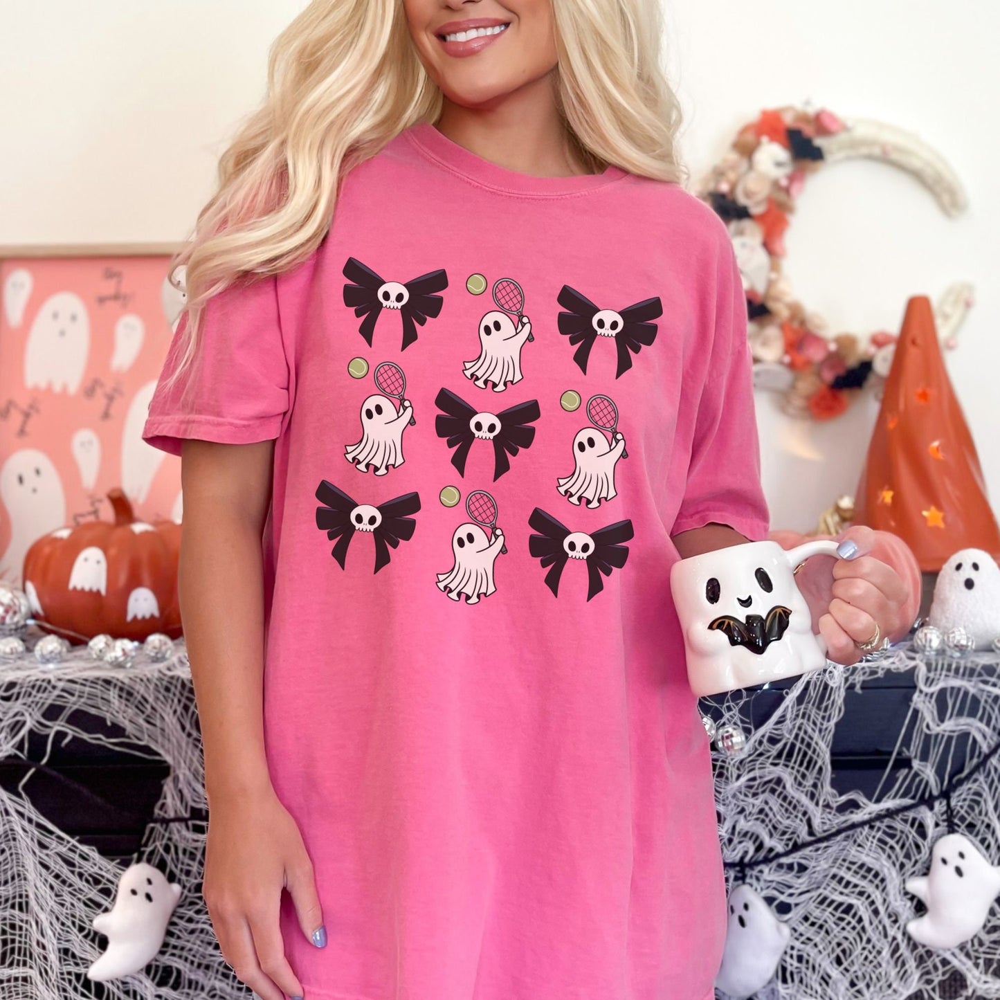 Halloween Tennis Mom Comfort Colors Shirt - Coquette Bow Design