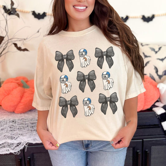 Halloween  Football  ghost Coquette Bow Comfort Colors Shirt