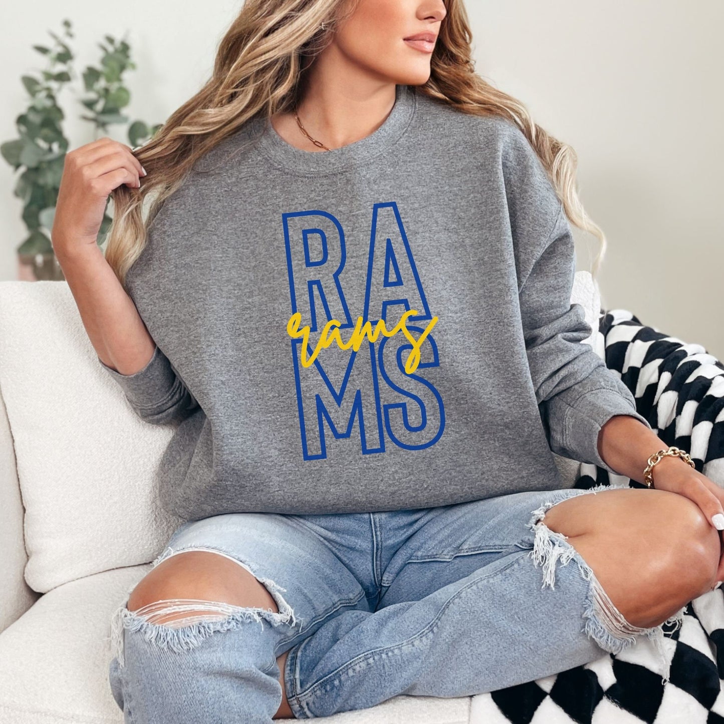 Trendy Rams Football Game Day Sweatshirt for Tailgating, Rams Crewneck, Rams Football Sweatshirt, Gift For Rams Fan