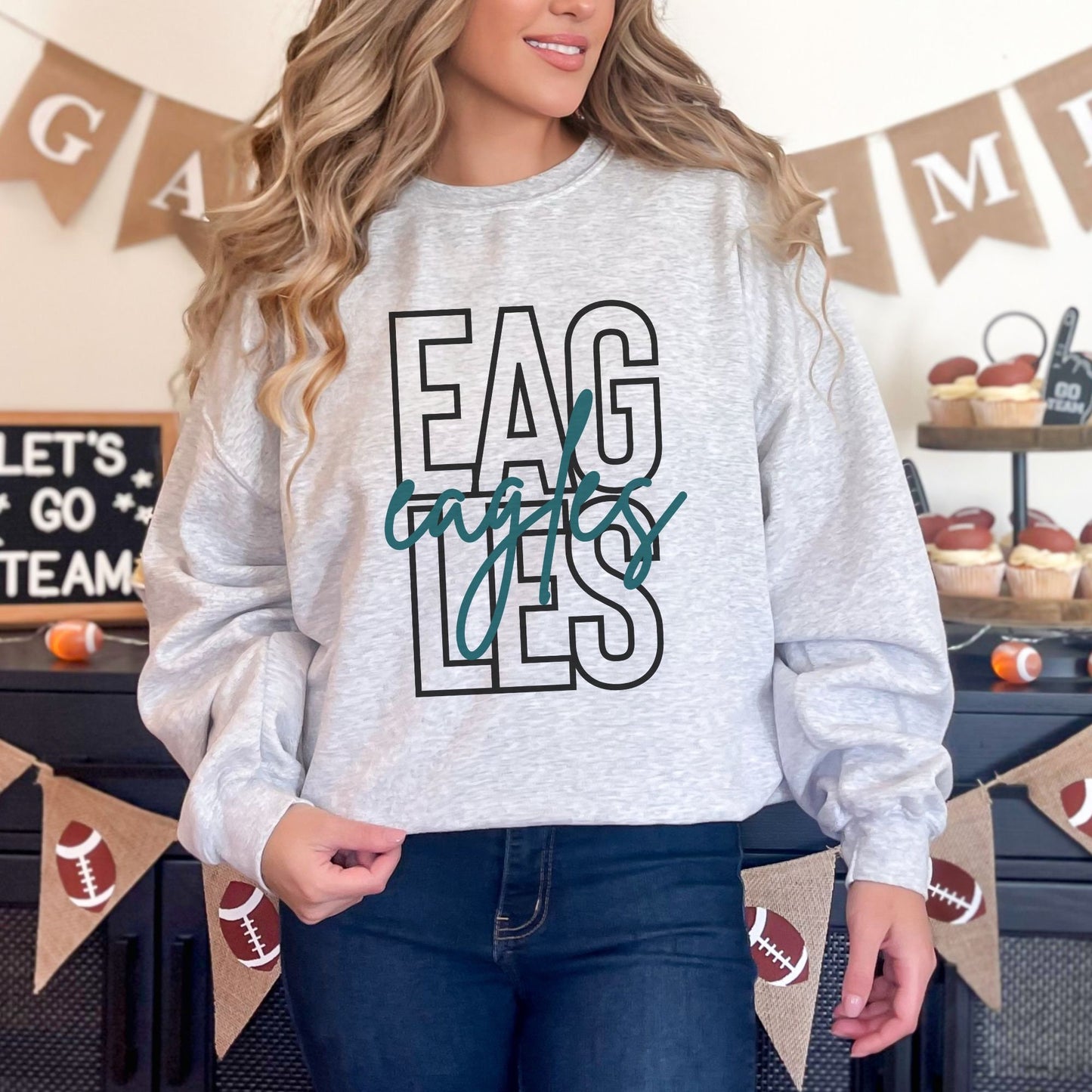 Trendy Eagles Football Game Day Sweatshirt for Tailgating, Eagles Crewneck, Eagles Football Sweatshirt, Gift For Eagles Fan