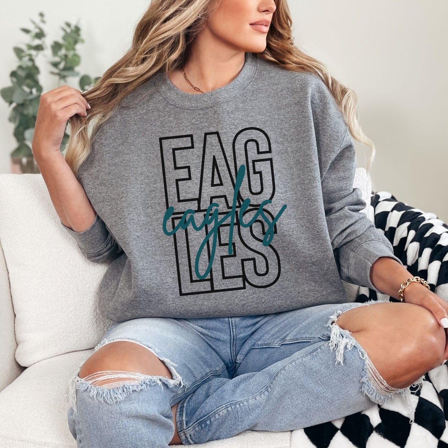 Trendy Eagles Football Game Day Sweatshirt for Tailgating, Eagles Crewneck, Eagles Football Sweatshirt, Gift For Eagles Fan