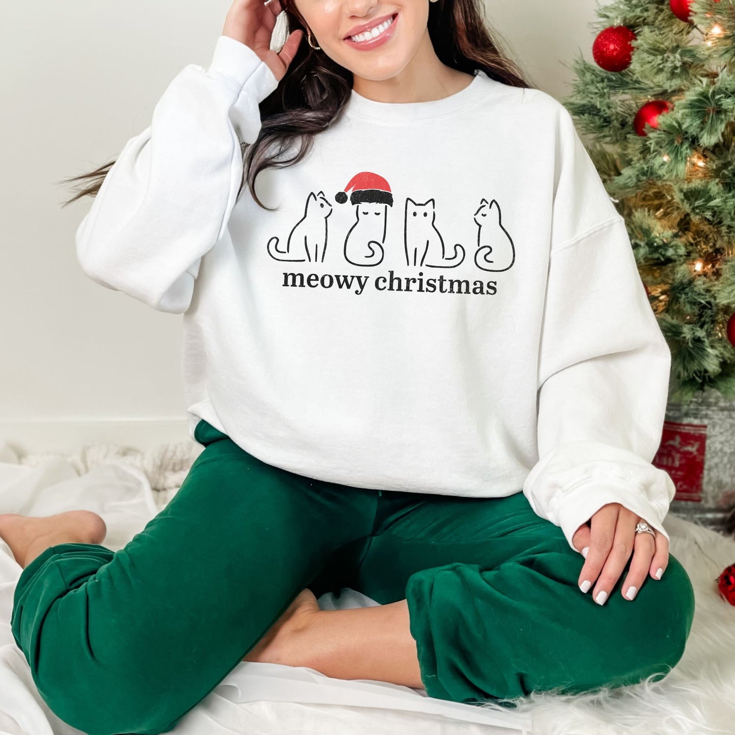 Retro Meowy Christmas Cat Sweatshirt - Cat Lover Gift