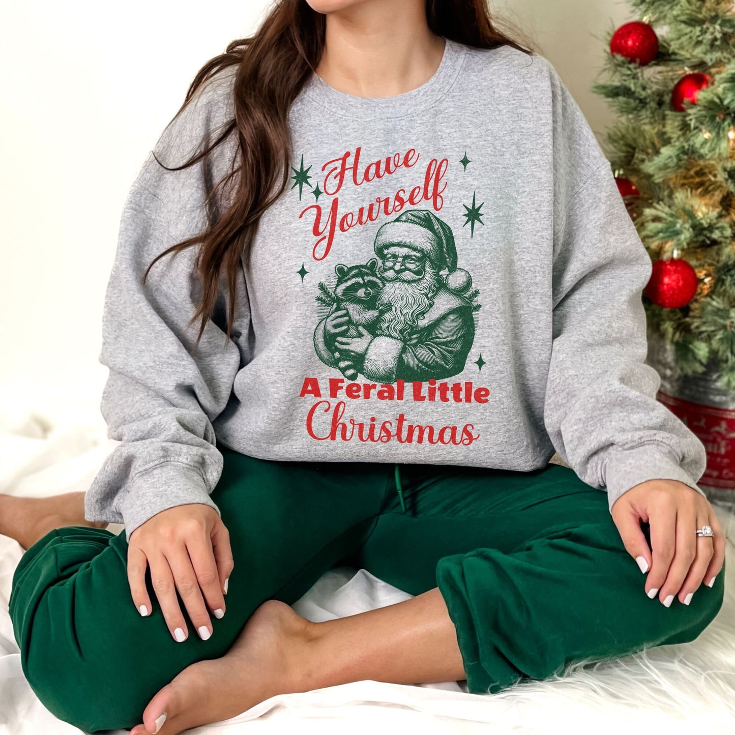 Feral Girl Crewneck, Funny Christmas Santa Sweatshirt