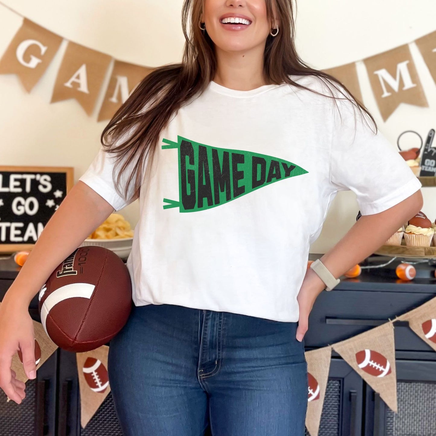 Trendy Green and Black Football Game Day Shirt for Tailgating