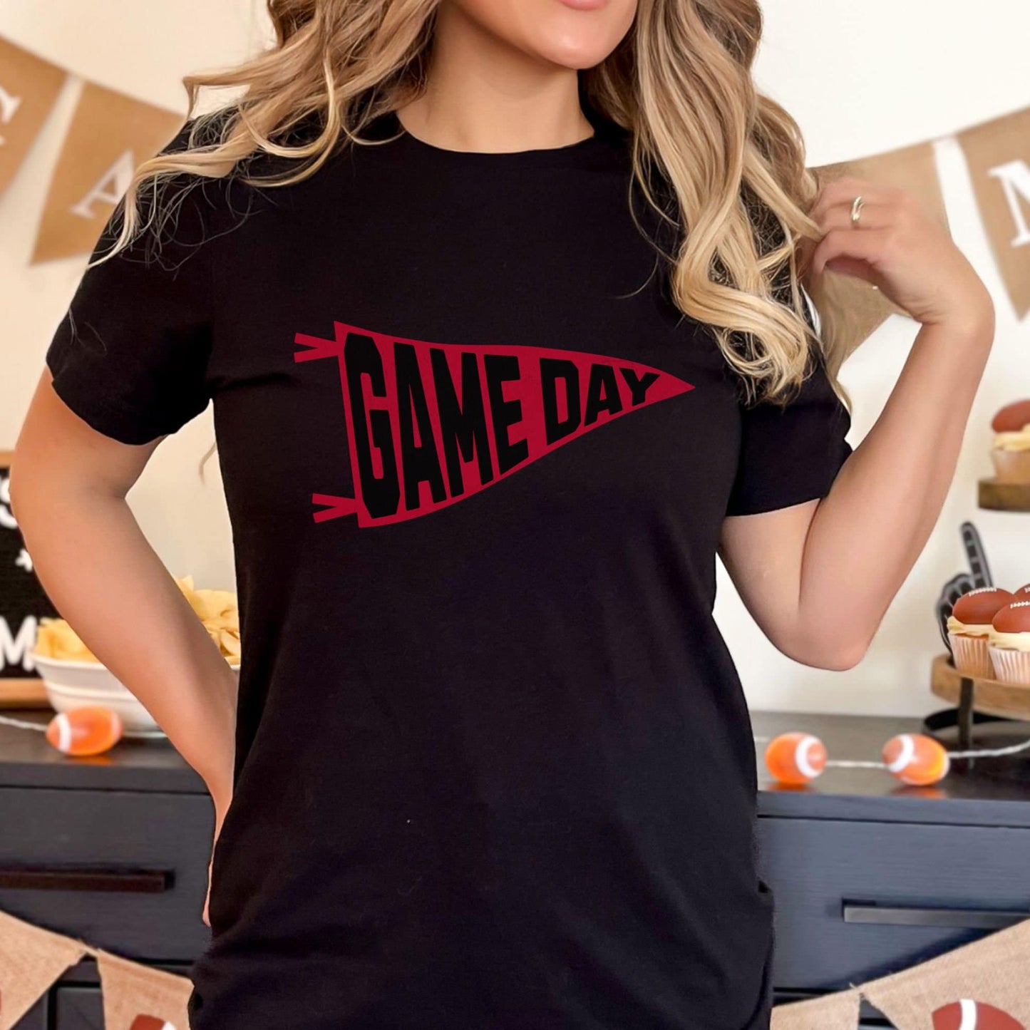 Trendy Red and Black Football Game Day Shirt for Tailgating