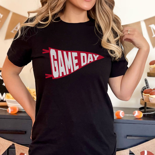 Trendy Red and White Football Game Day Shirt for Tailgating