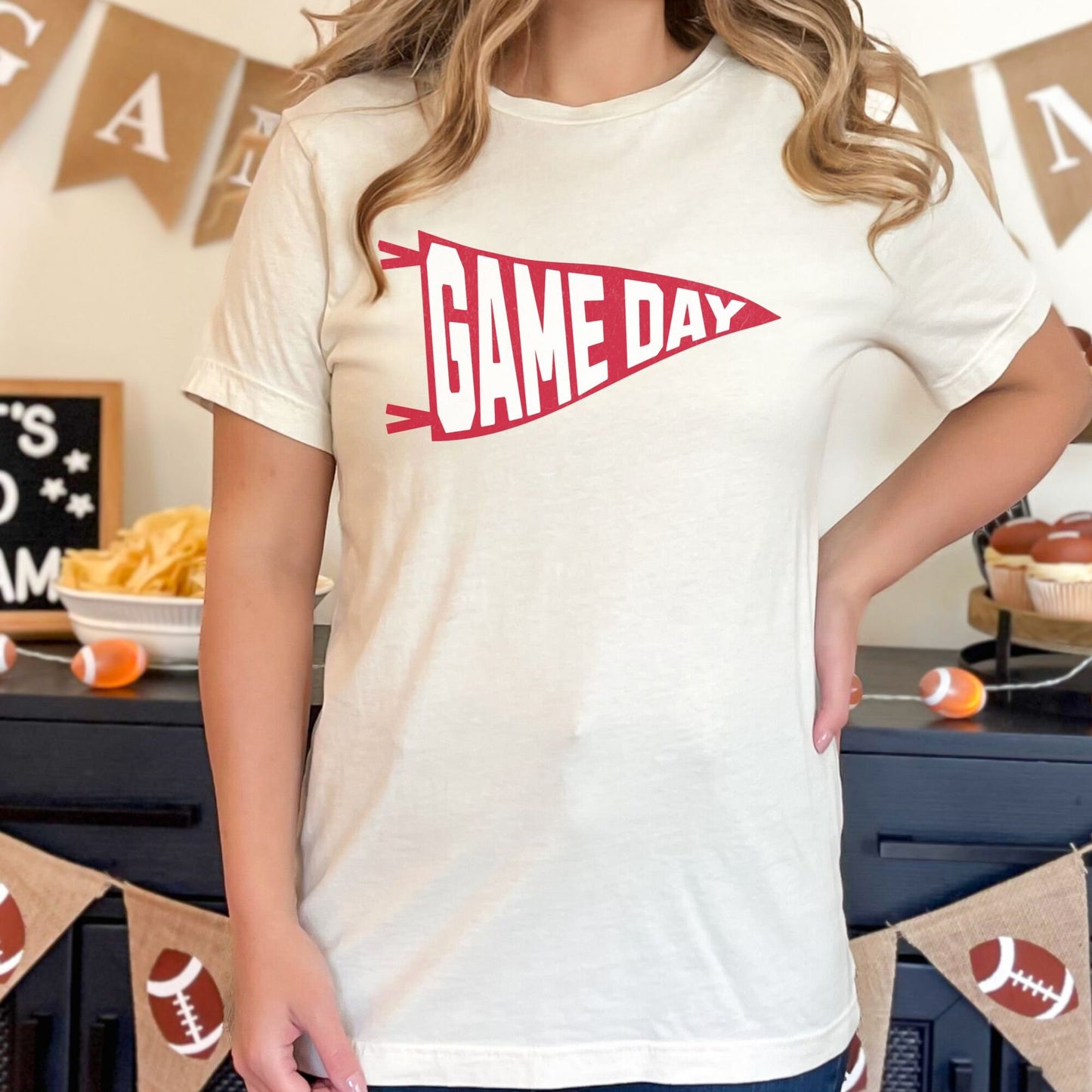 Trendy Red and White Football Game Day Shirt for Tailgating