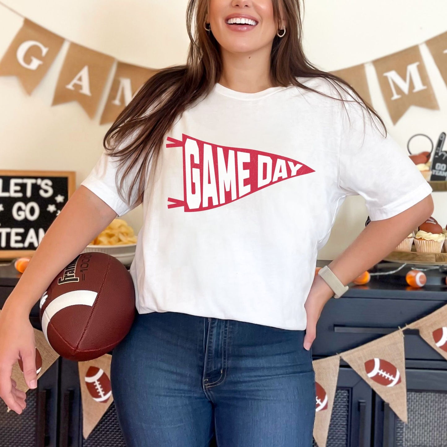 Trendy Red and White Football Game Day Shirt for Tailgating