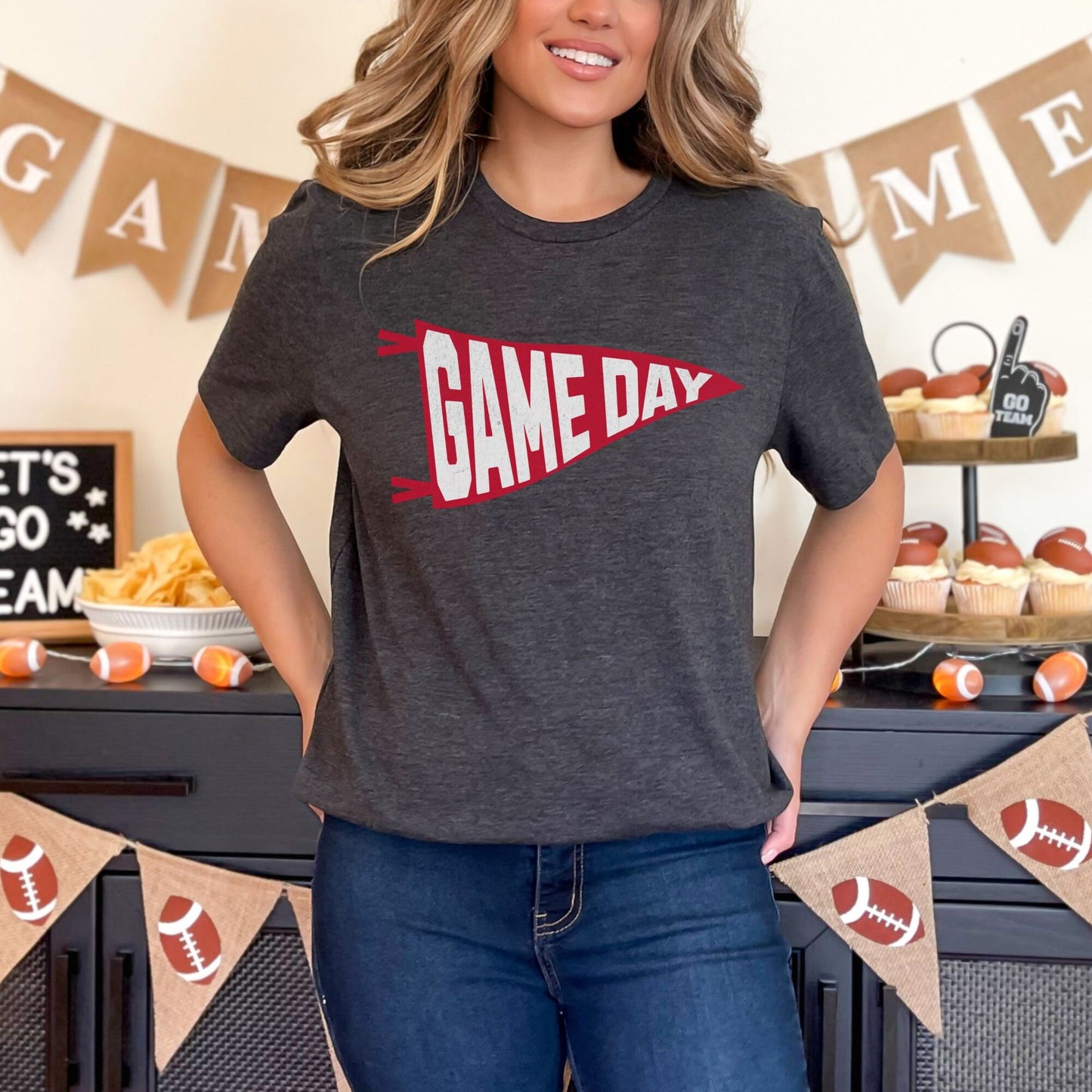 Trendy Red and White Football Game Day Shirt for Tailgating