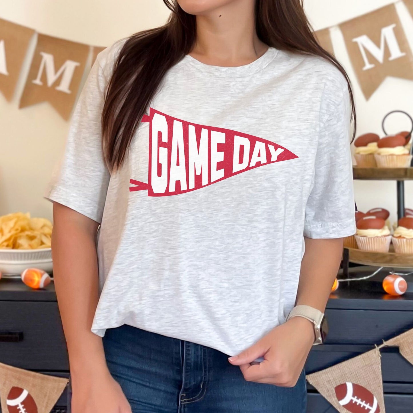 Trendy Red and White Football Game Day Shirt for Tailgating