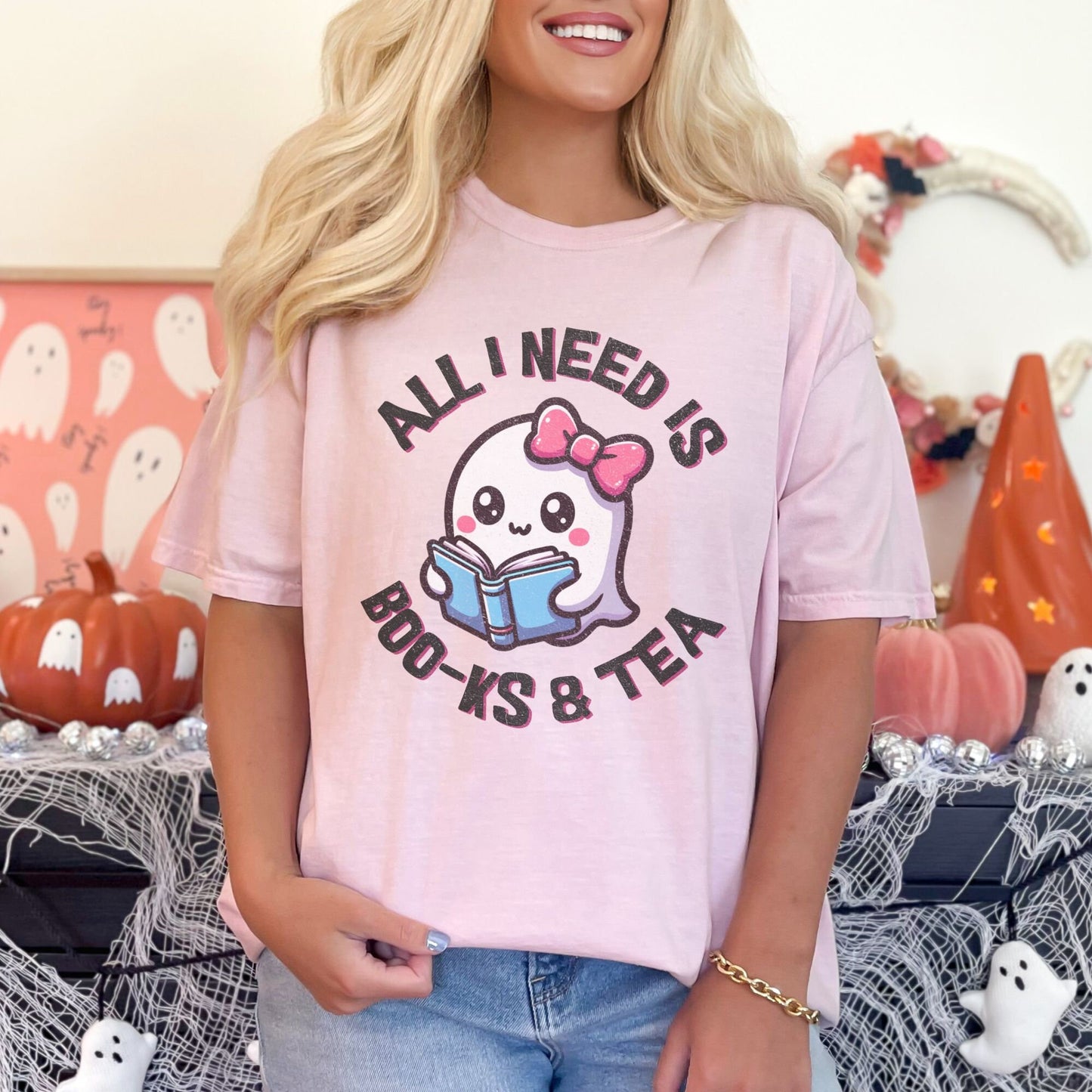 Retro Cute Halloween Ghost Reading Comfort Colors Shirt