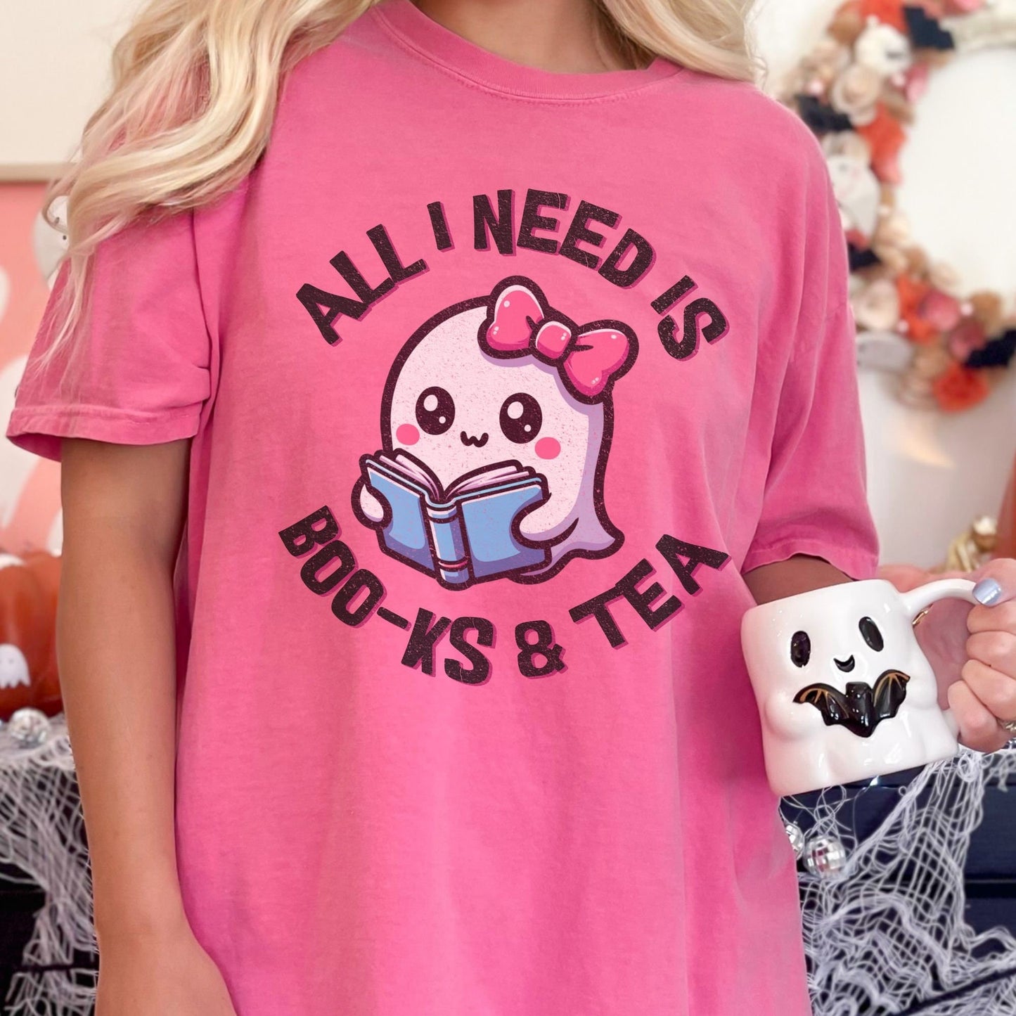 Cute Halloween Ghosts All I Need is BOO-ks & Tea Comfort Colors shirt