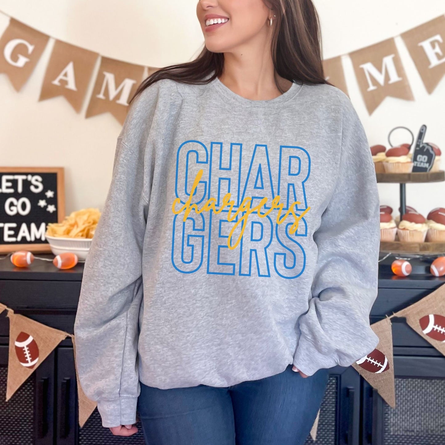 Trendy Chargers Football Game Day Sweatshirt for Tailgating, Chargers Crewneck, Chargers Football Sweatshirt, Gift For Chargers Fan