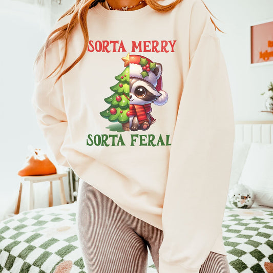 Sorta merry Sorta feral racoon christmas comfort colors sweatshirt