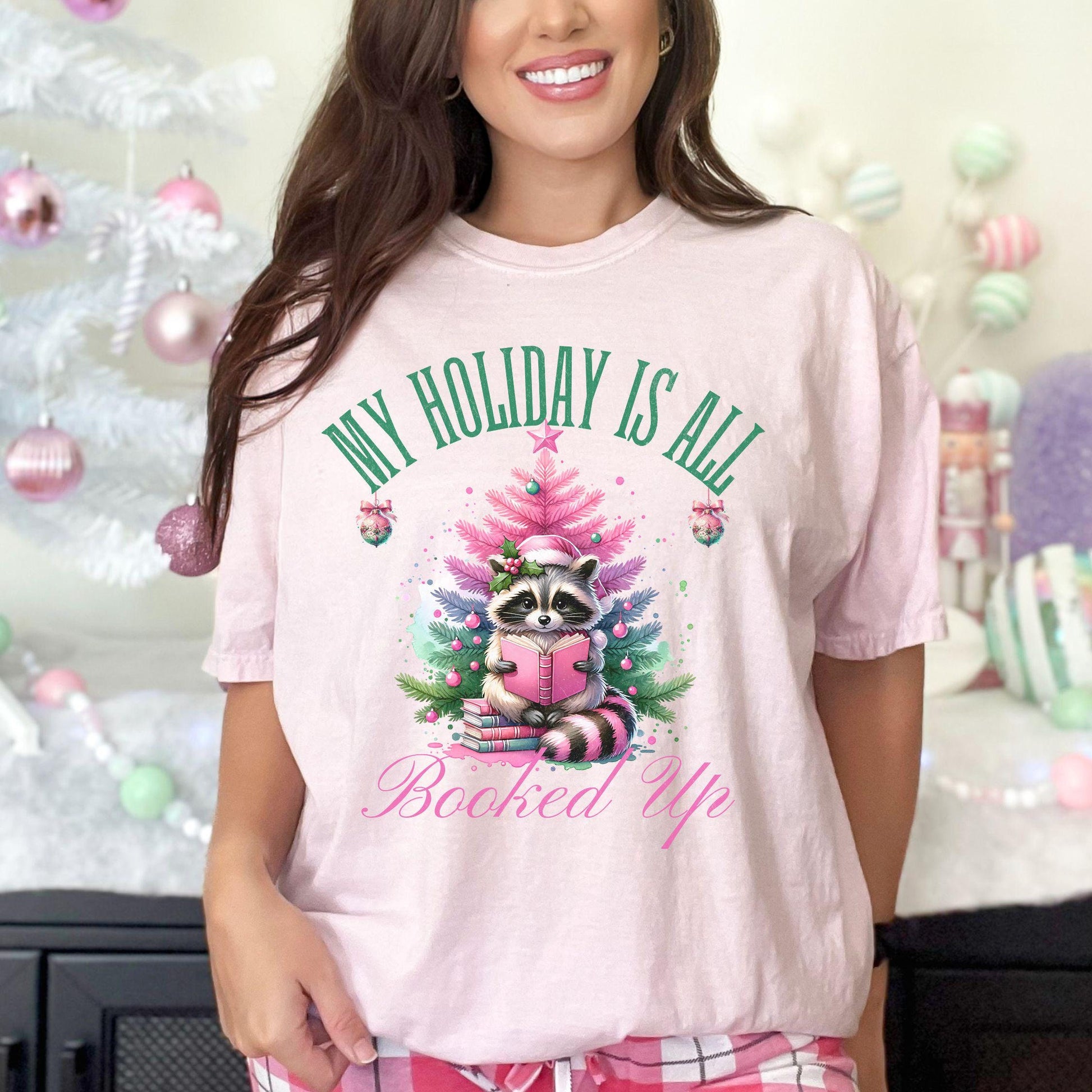 My Holiday is all booked up christmas raccoon comfort colors shirt