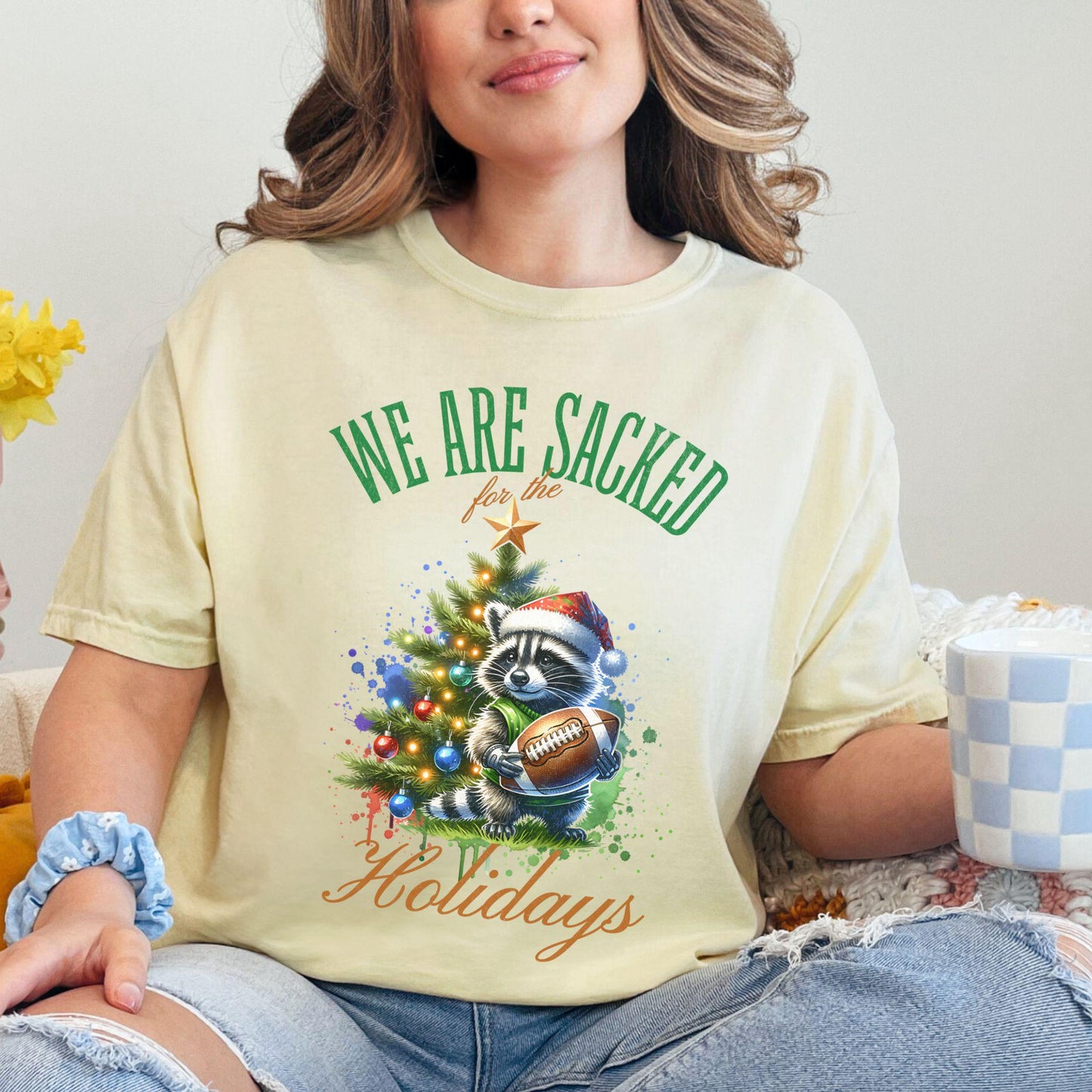 Football Raccoon Christmas Comfort Colors Shirt