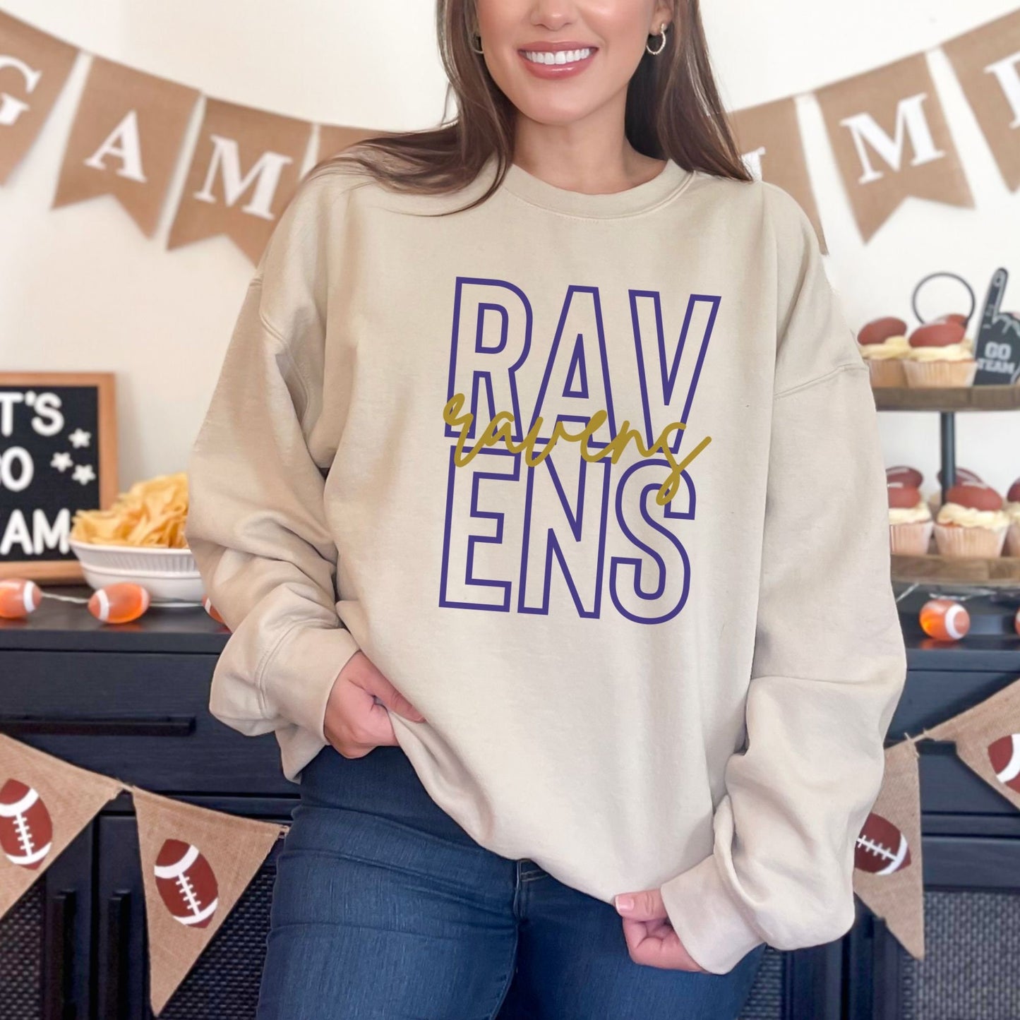 Trendy Ravens Football Game Day Sweatshirt for Tailgating, Ravens Crewneck, Ravens Football Sweatshirt, Gift For Ravens Fan