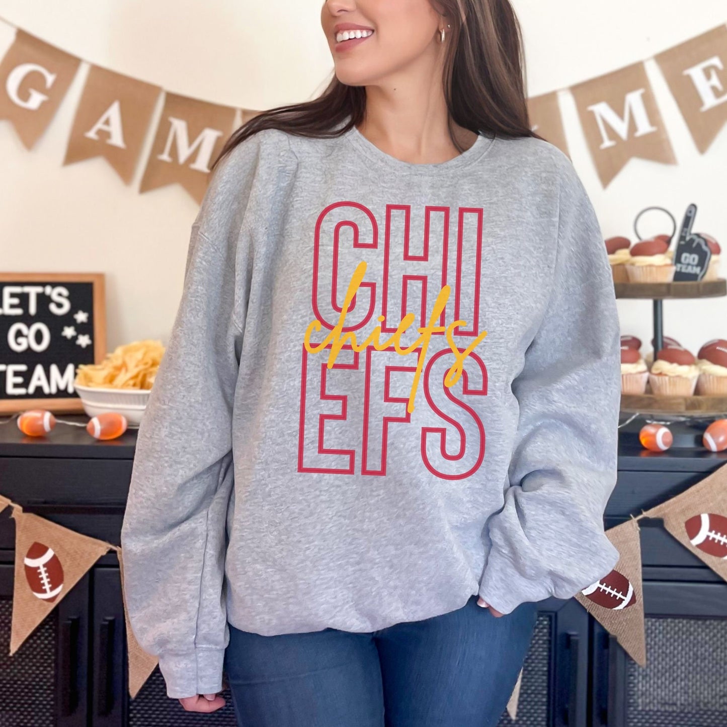 Trendy Chiefs Football Game Day Sweatshirt for Tailgating, Chiefs Crewneck, Chiefs Football Sweatshirt, Gift For Chiefs Fan