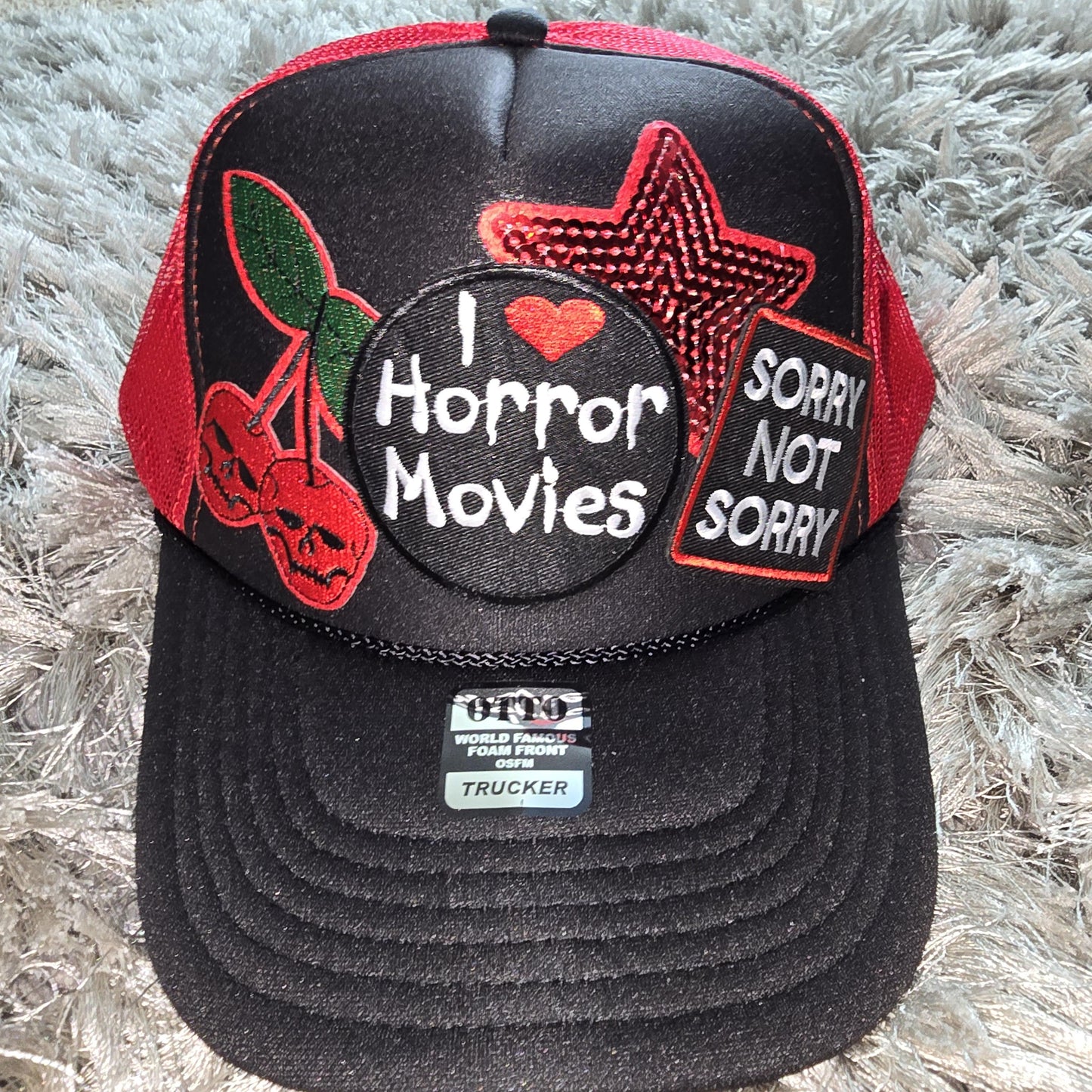 I Love Horror Movies Halloween Trucker Hat, Spooky Season Trucker Hat