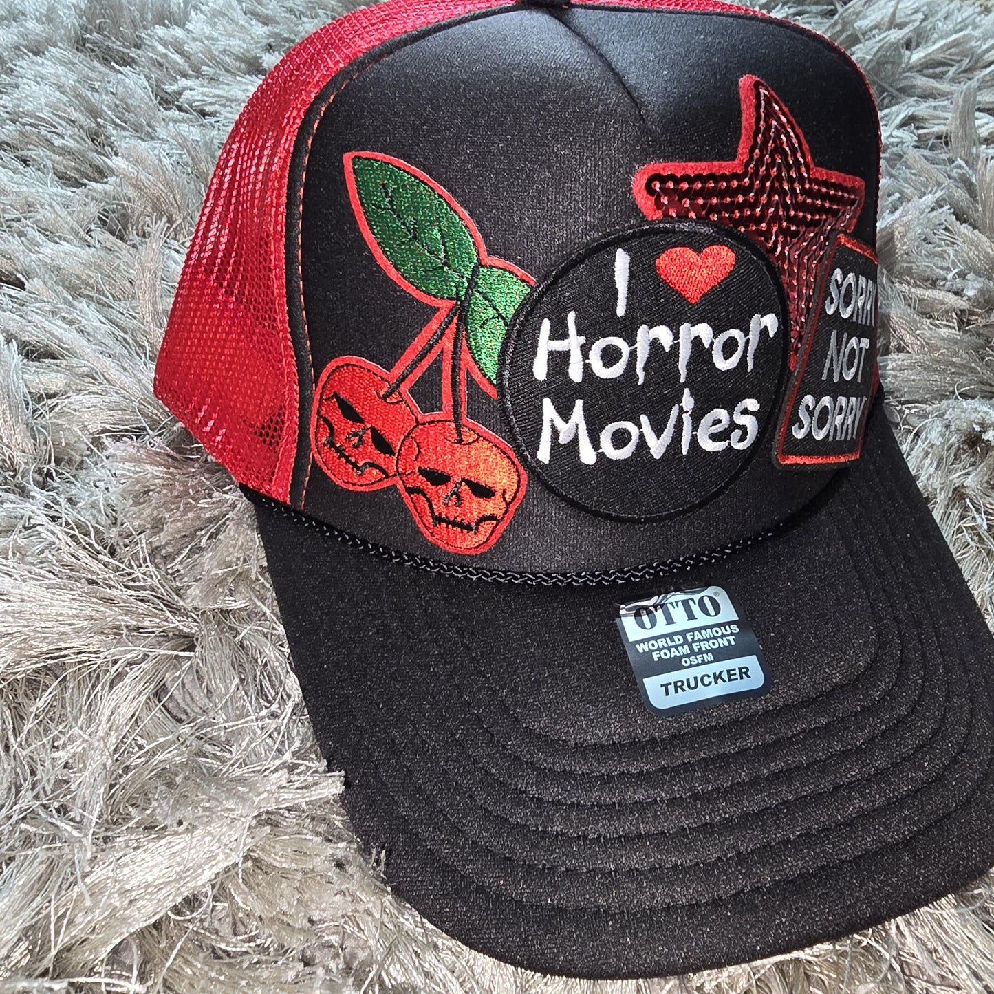 I Love Horror Movies Halloween Trucker Hat, Spooky Season Trucker Hat