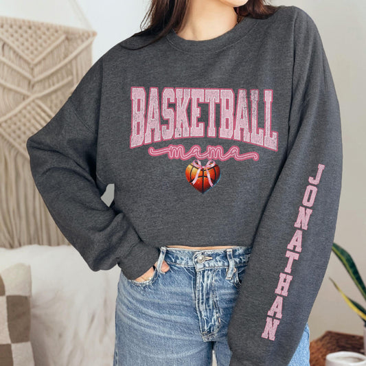 coquette basketball mama custom sleeve print sweatshirt