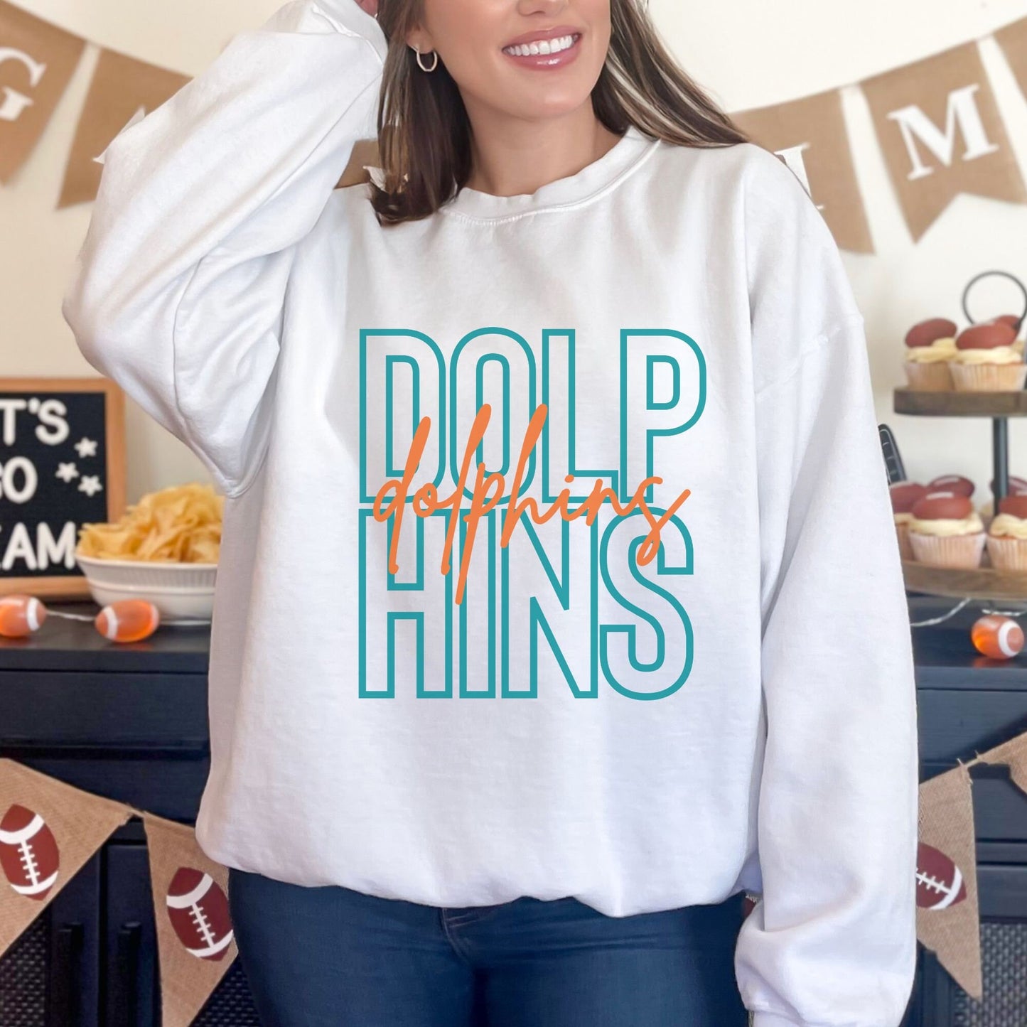 Trendy Dolphins Football Game Day Sweatshirt for Tailgating, Dolphins Crewneck, Dolphins Football Sweatshirt, Gift For Dolphins Fan