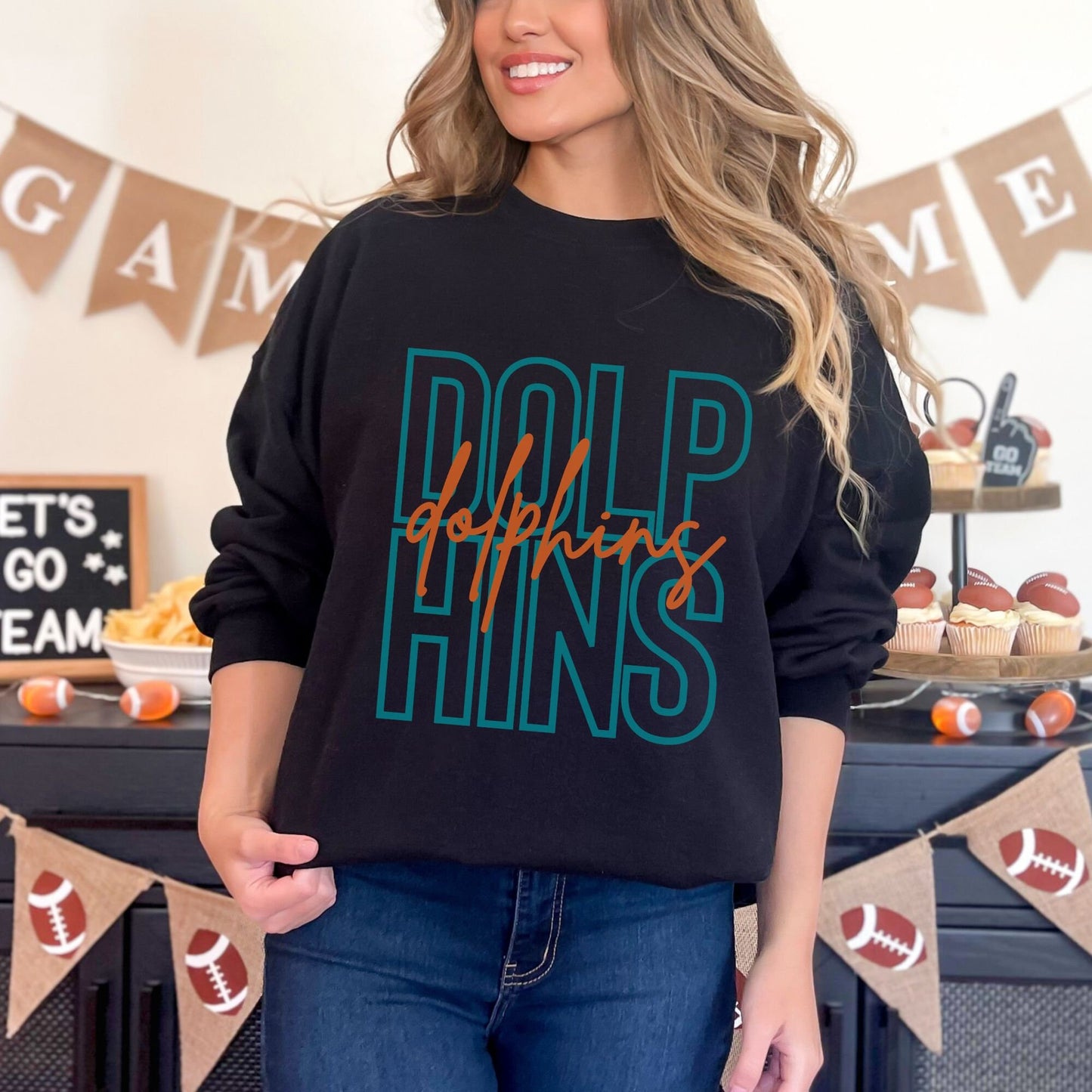 Trendy Dolphins Football Game Day Sweatshirt for Tailgating, Dolphins Crewneck, Dolphins Football Sweatshirt, Gift For Dolphins Fan