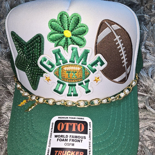 School Spirit Green and Yellow Football Trucker Hat, Game Day Trucker Hat