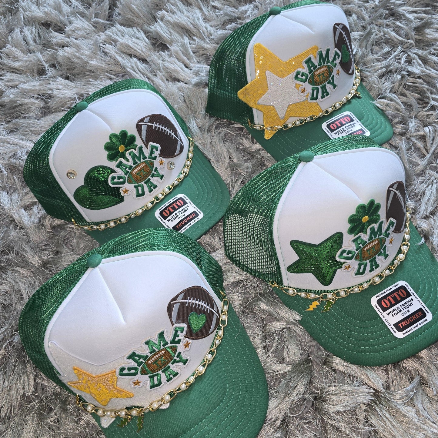 School Spirit Green and Yellow Football Trucker Hat, Game Day Trucker Hat