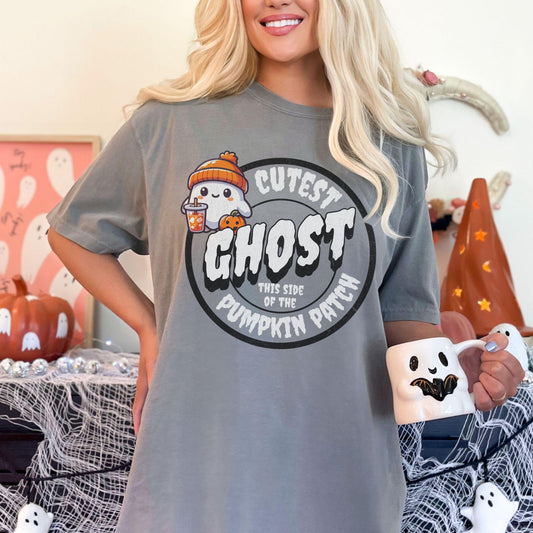 Cutest Ghost this side of the pumpkin Patch Comfort colors Halloween ghost beanie shirt