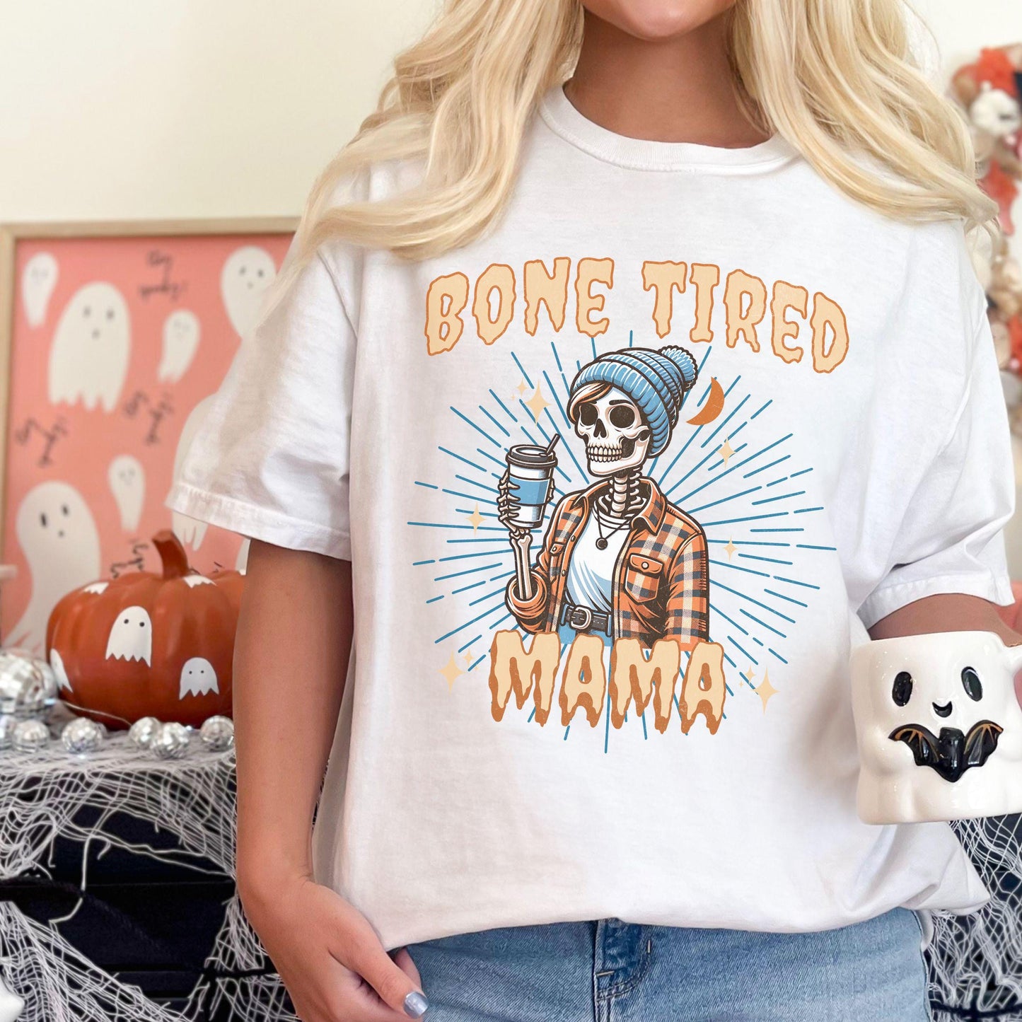 Bone Tired Mama Skeleton Coffee Comfort Colors Shirt