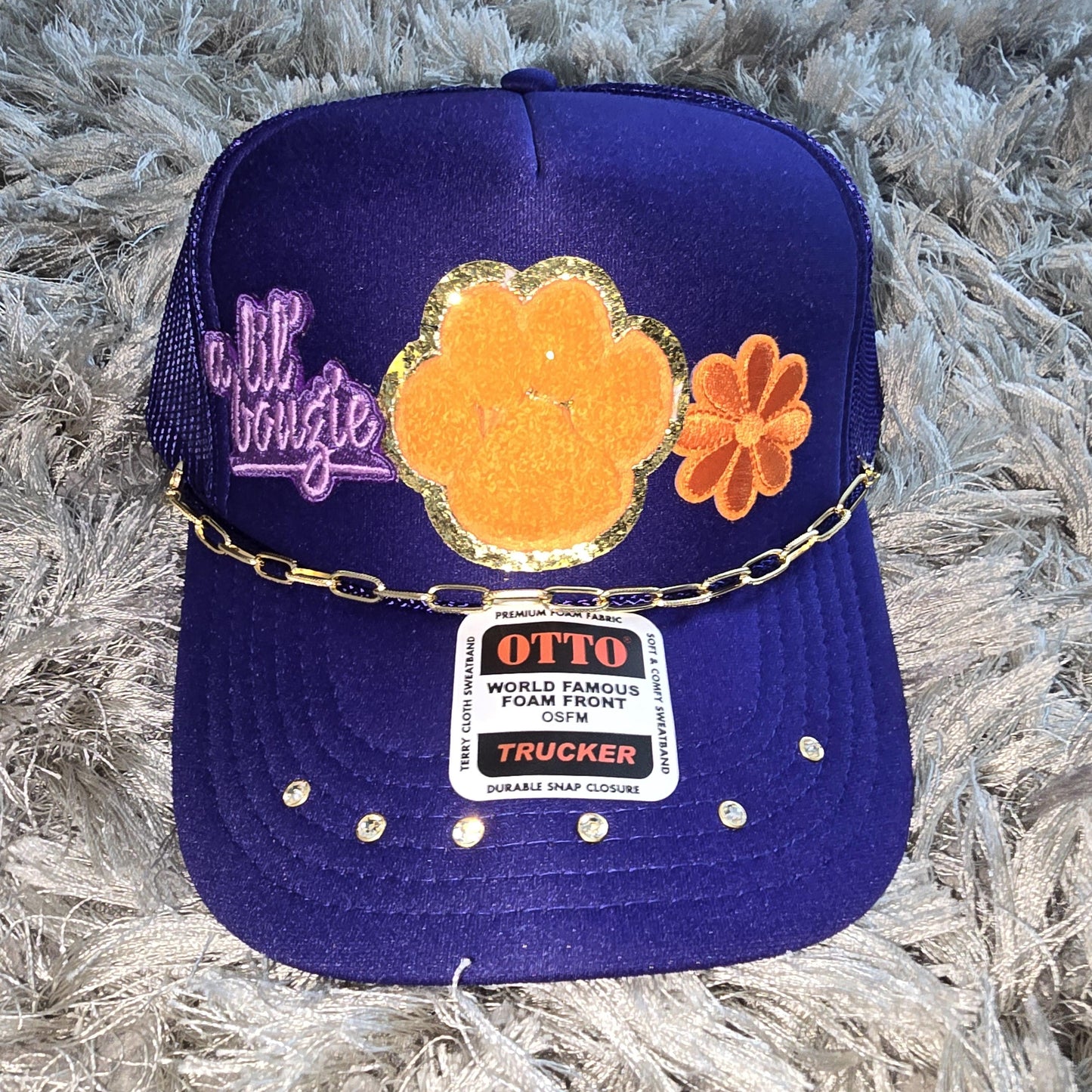 School Spirit Purple & Orange Football Trucker Hat