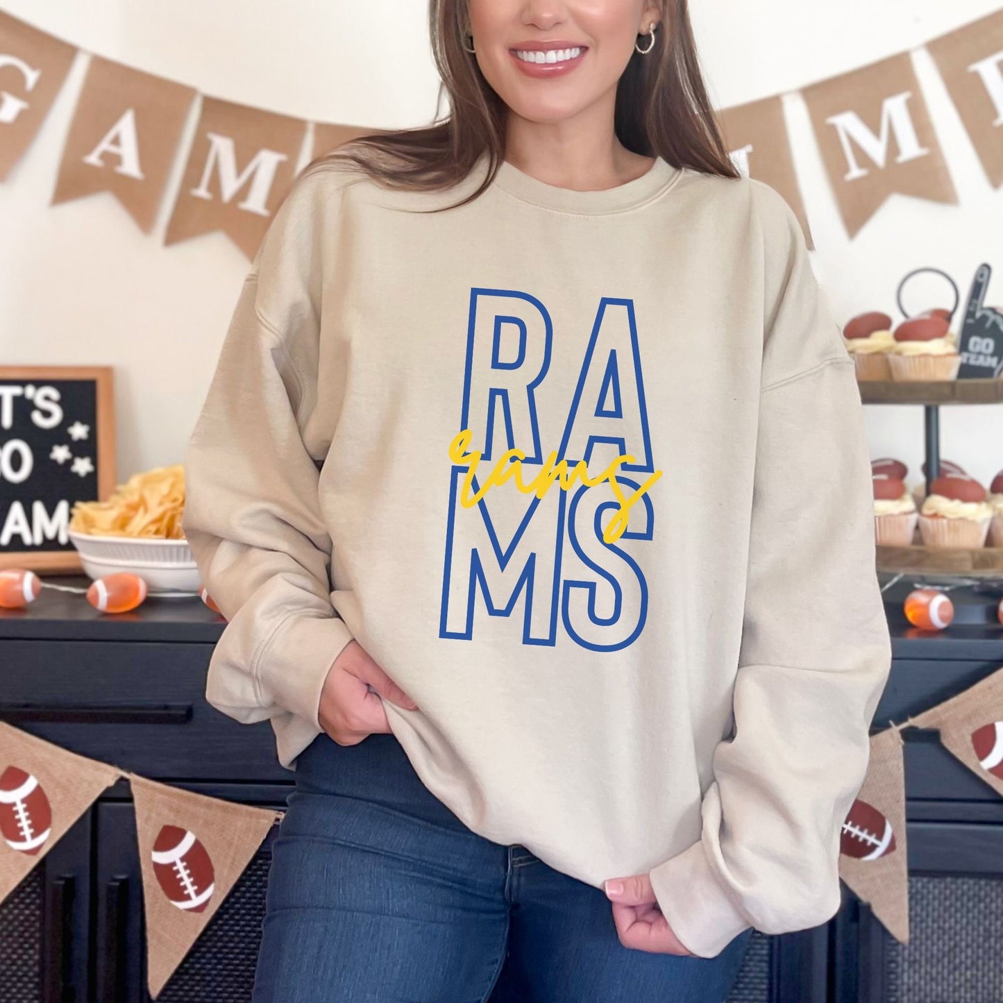 Trendy Rams Football Game Day Sweatshirt for Tailgating, Rams Crewneck, Rams Football Sweatshirt, Gift For Rams Fan