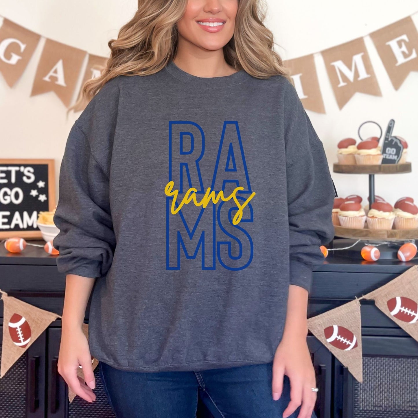 Trendy Rams Football Game Day Sweatshirt for Tailgating, Rams Crewneck, Rams Football Sweatshirt, Gift For Rams Fan