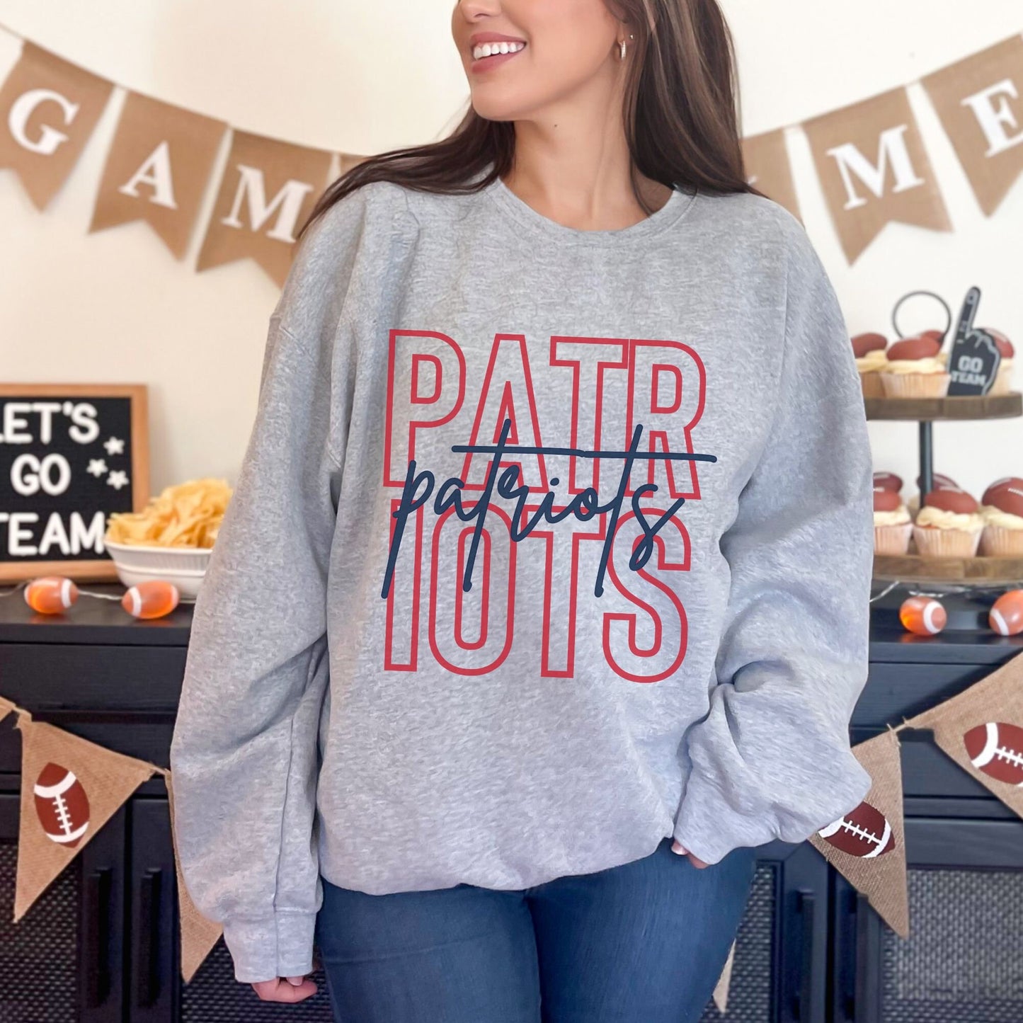 Trendy Patriots Football Game Day Sweatshirt for Tailgating, Patriots Crewneck, Patriots Football Sweatshirt, Gift For Patriots Fan