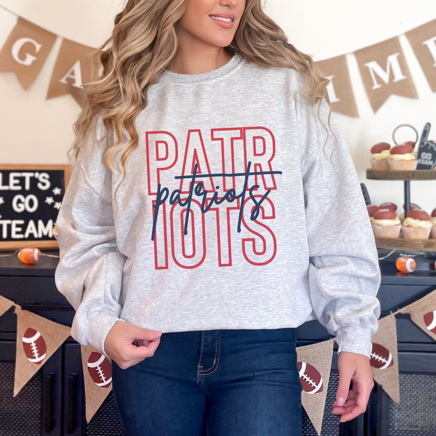 Trendy Patriots Football Game Day Sweatshirt for Tailgating, Patriots Crewneck, Patriots Football Sweatshirt, Gift For Patriots Fan