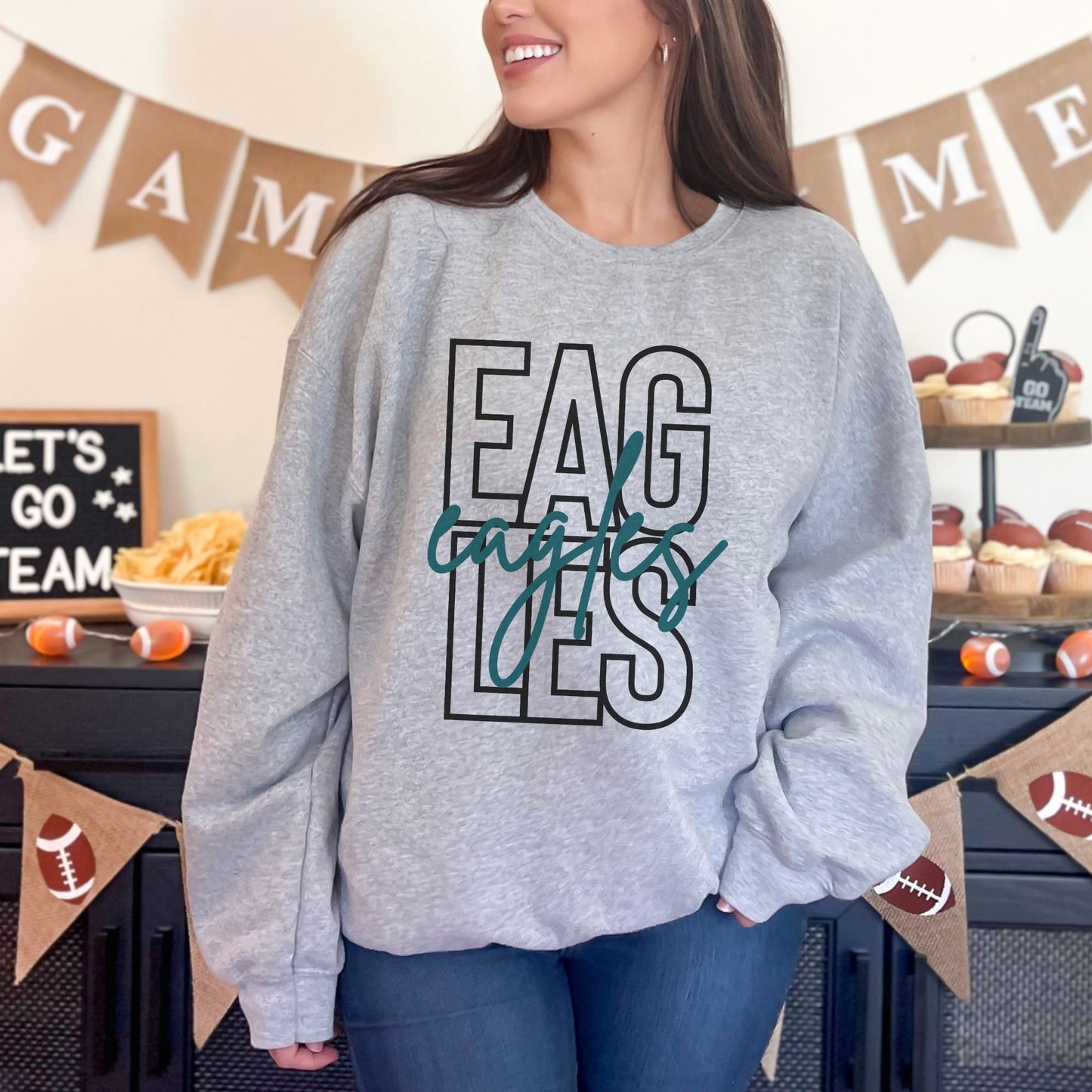 Trendy Eagles Football Game Day Sweatshirt for Tailgating, Eagles Crewneck, Eagles Football Sweatshirt, Gift For Eagles Fan