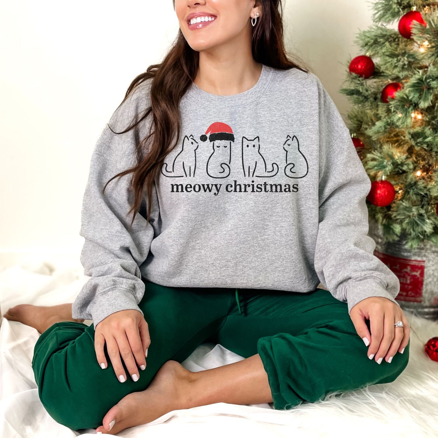 Retro Meowy Christmas Cat Sweatshirt - Cat Lover Gift