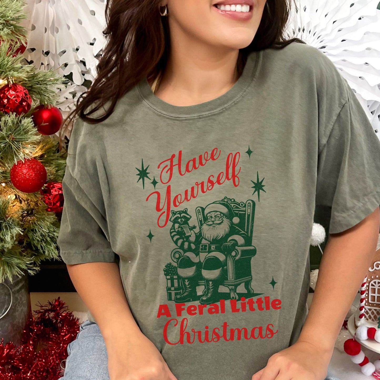 Have Yourself A Feral Little Christmas Raccoon Comfort Colors Shirt