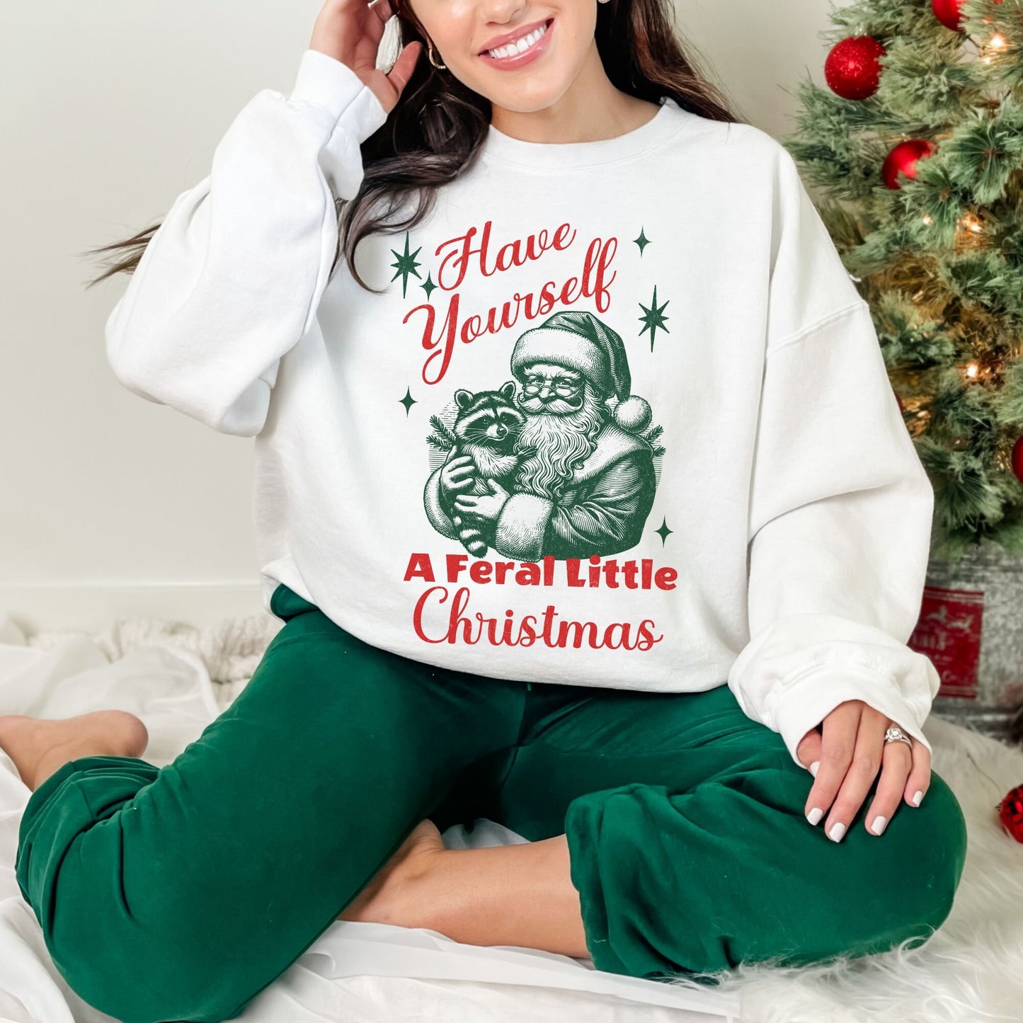 Feral Girl Crewneck, Funny Christmas Santa Sweatshirt