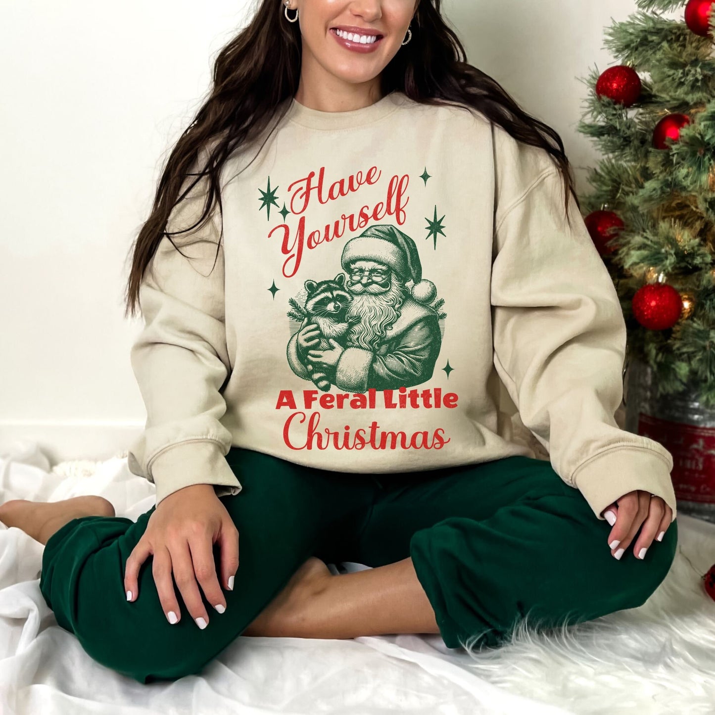 Feral Girl Crewneck, Funny Christmas Santa Sweatshirt