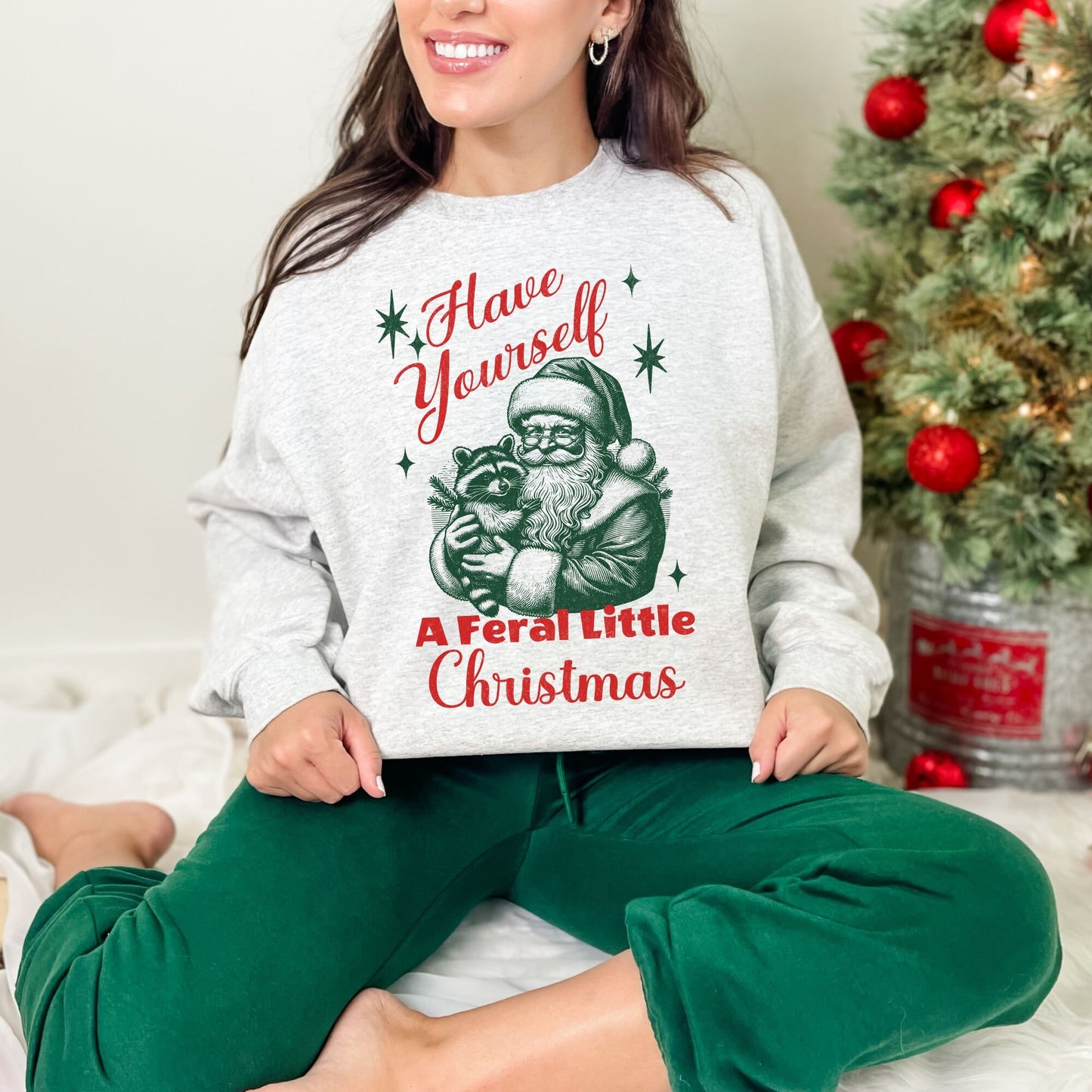 Feral Girl Crewneck, Funny Christmas Santa Sweatshirt