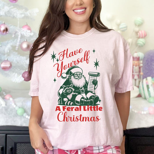 Have yourself a feral little christmas raccoon comfort colors shirt